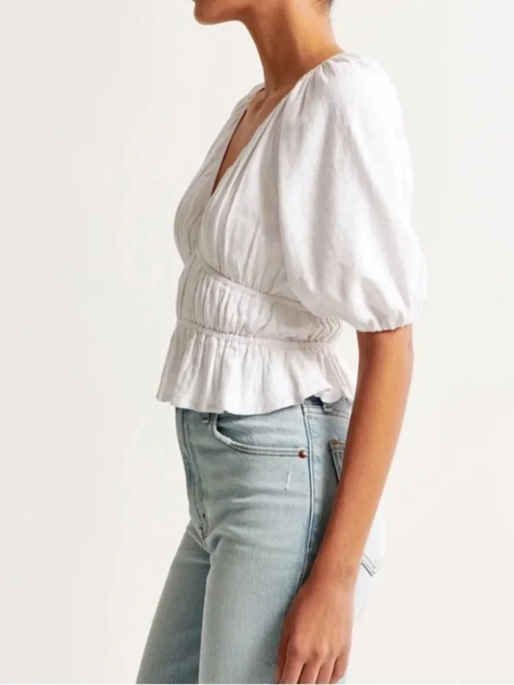 Abercrombie & Fitch Short-Sleeve Linen-Blend Babydoll Top - Size M